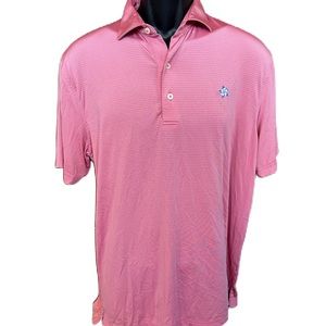 Johnnie-O Men’s Polo Shirt. Salmon and Blue. Size medium